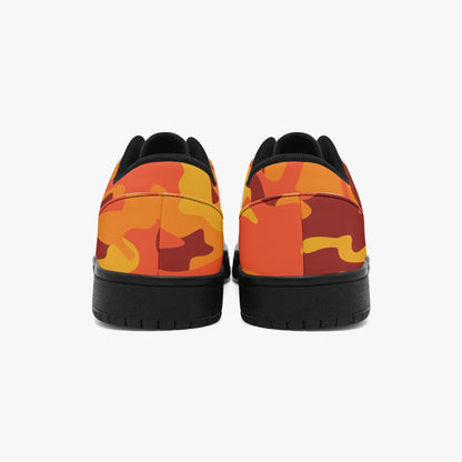 Camo Sneakers | Orange and Red Low-Top Leather Camouflage Shoes