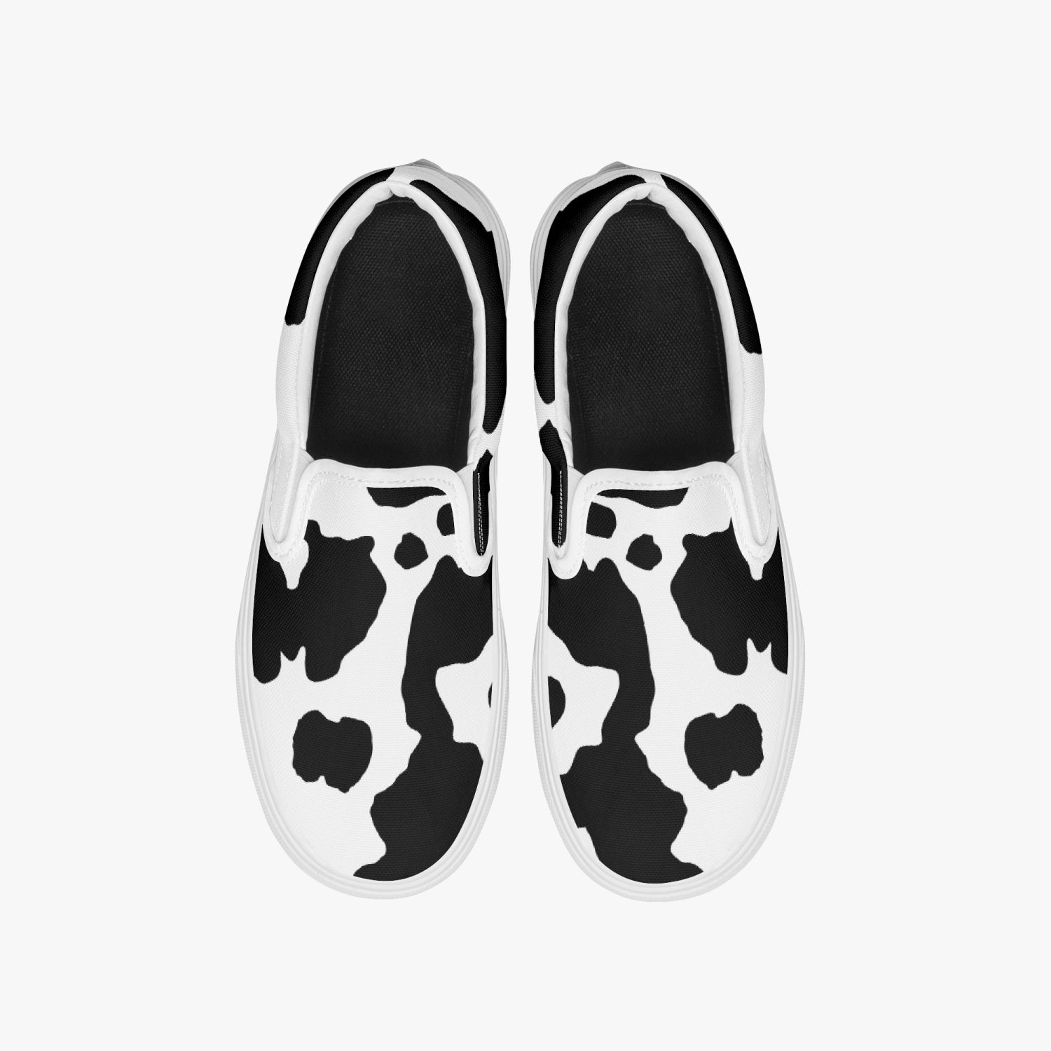 Camo Slip-On Shoes | Black & White Cow Print