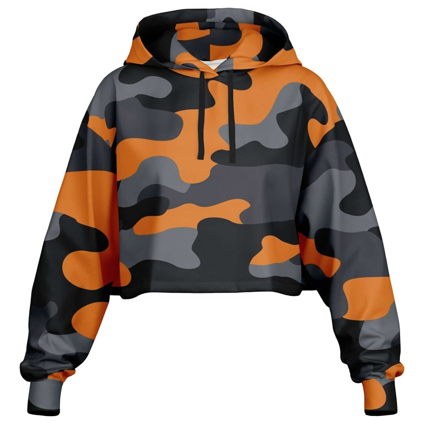 Cropped Hoodie For Women | Orange, Gray & Black Camouflage