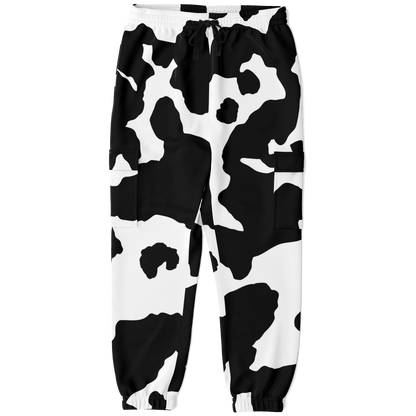 Camo Cargo Pants | Unisex | Black & White Cow Camouflage