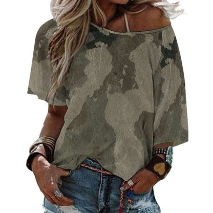 Off The Shoulder Top | Dirty Old Brown Camo Shirt