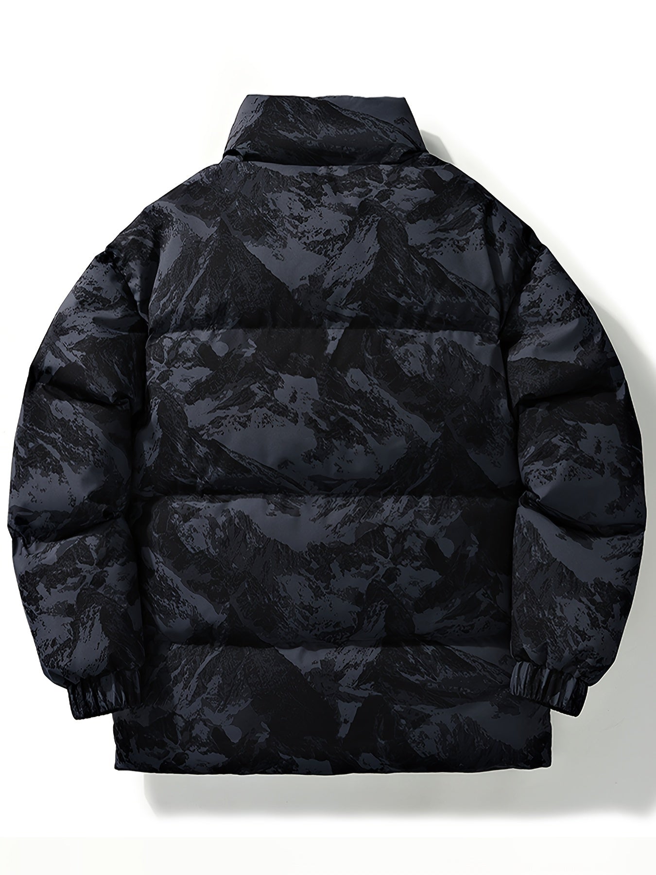 Men's Camo Hooded Puffer Jacket with Zip-Up Front