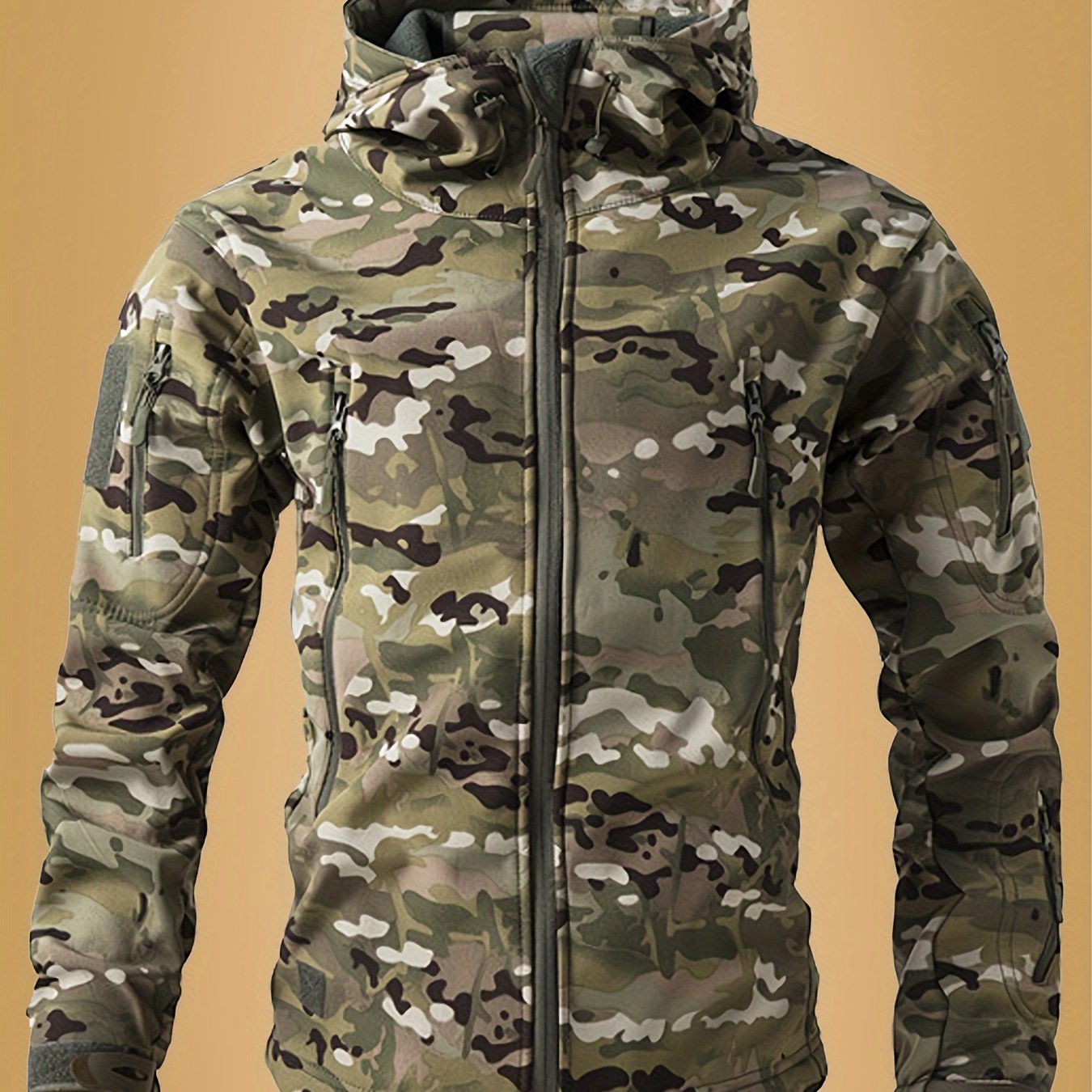 Men's Tactical Camo Windbreaker | Waterproof, Mid-Length Military Jacket with Hood