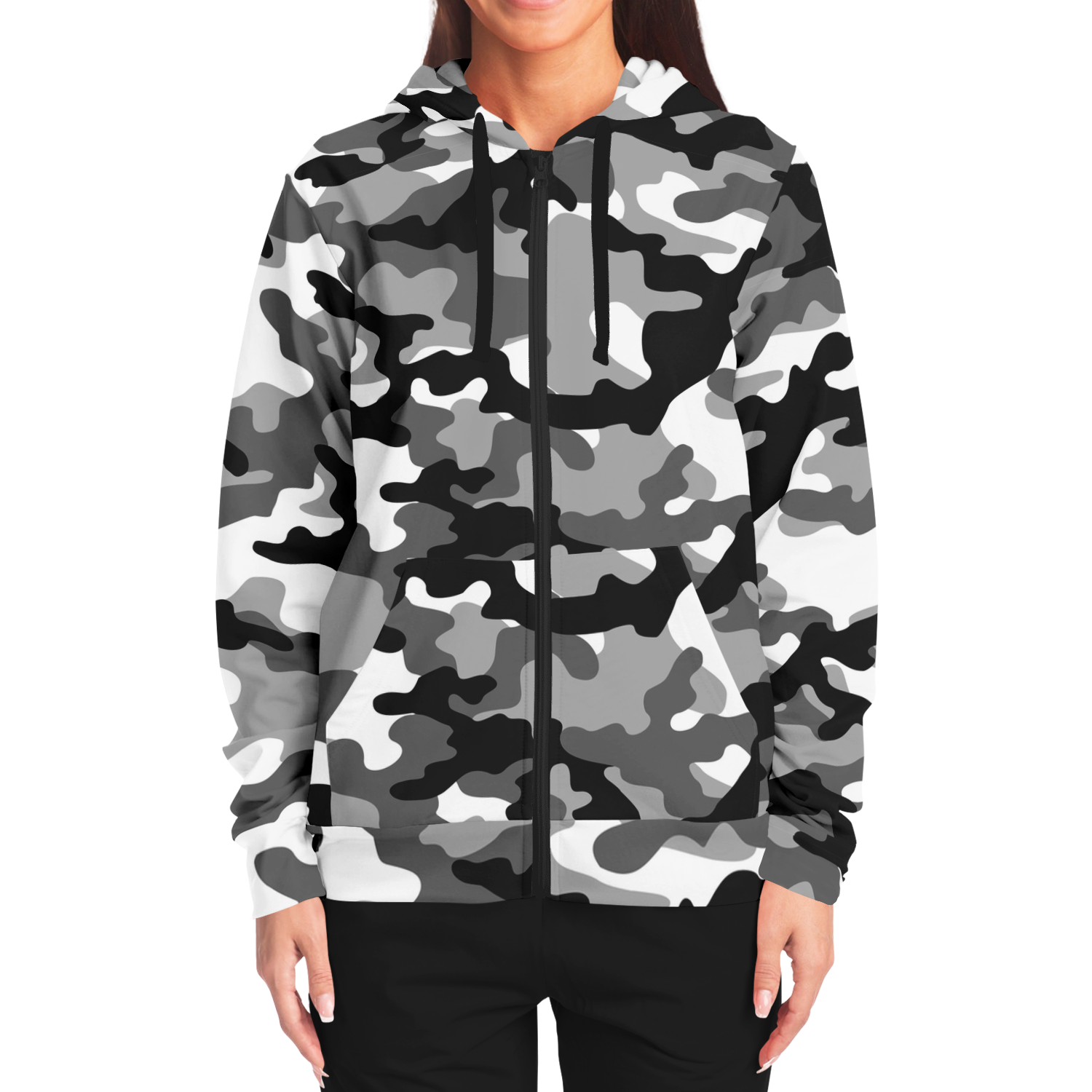 Zip-Up Hoodie | Gray, Black & White Camouflage