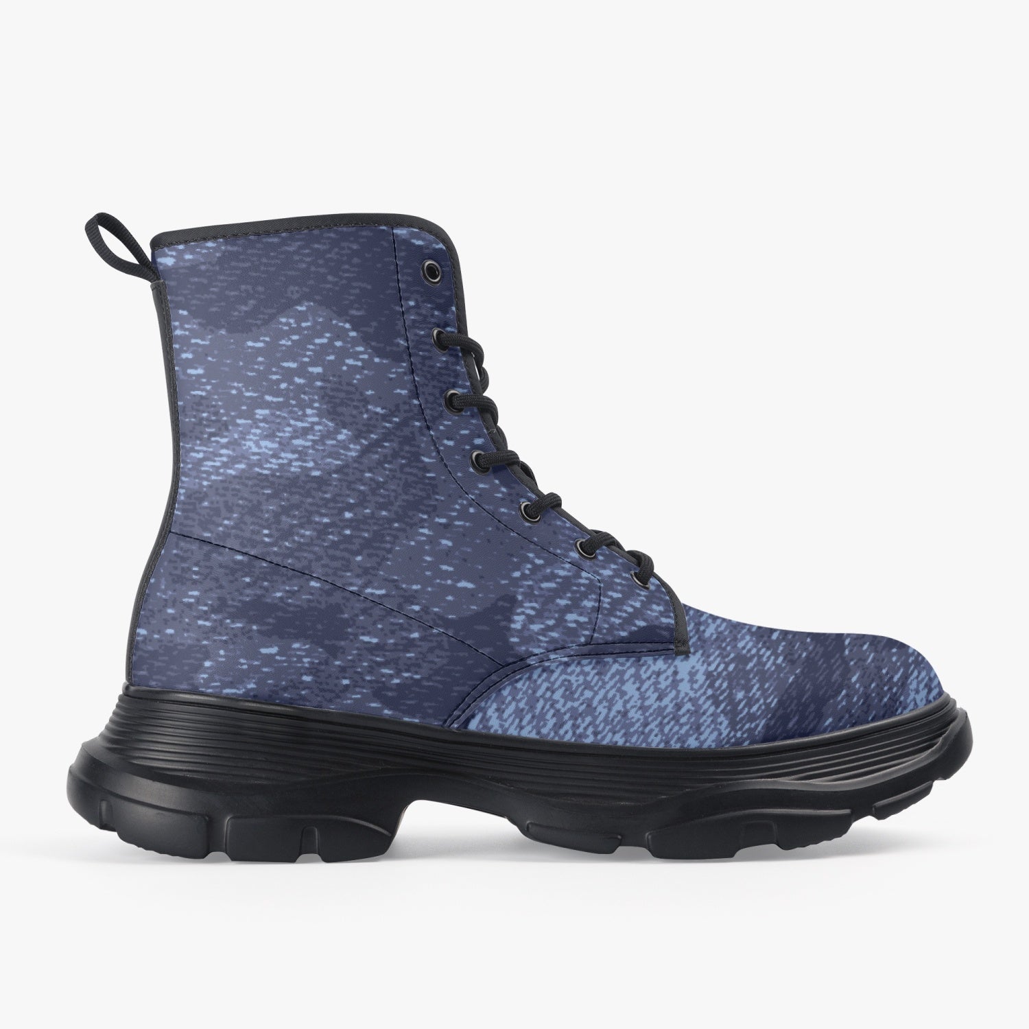 Chunky Boots | Leather in Denim Blue Camouflage