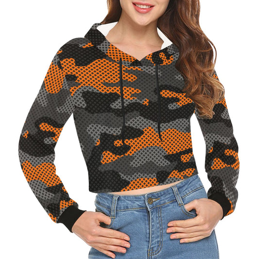 Cropped Camo Hoodie | Tight Fit | Orange and Black Pixel Camouflage