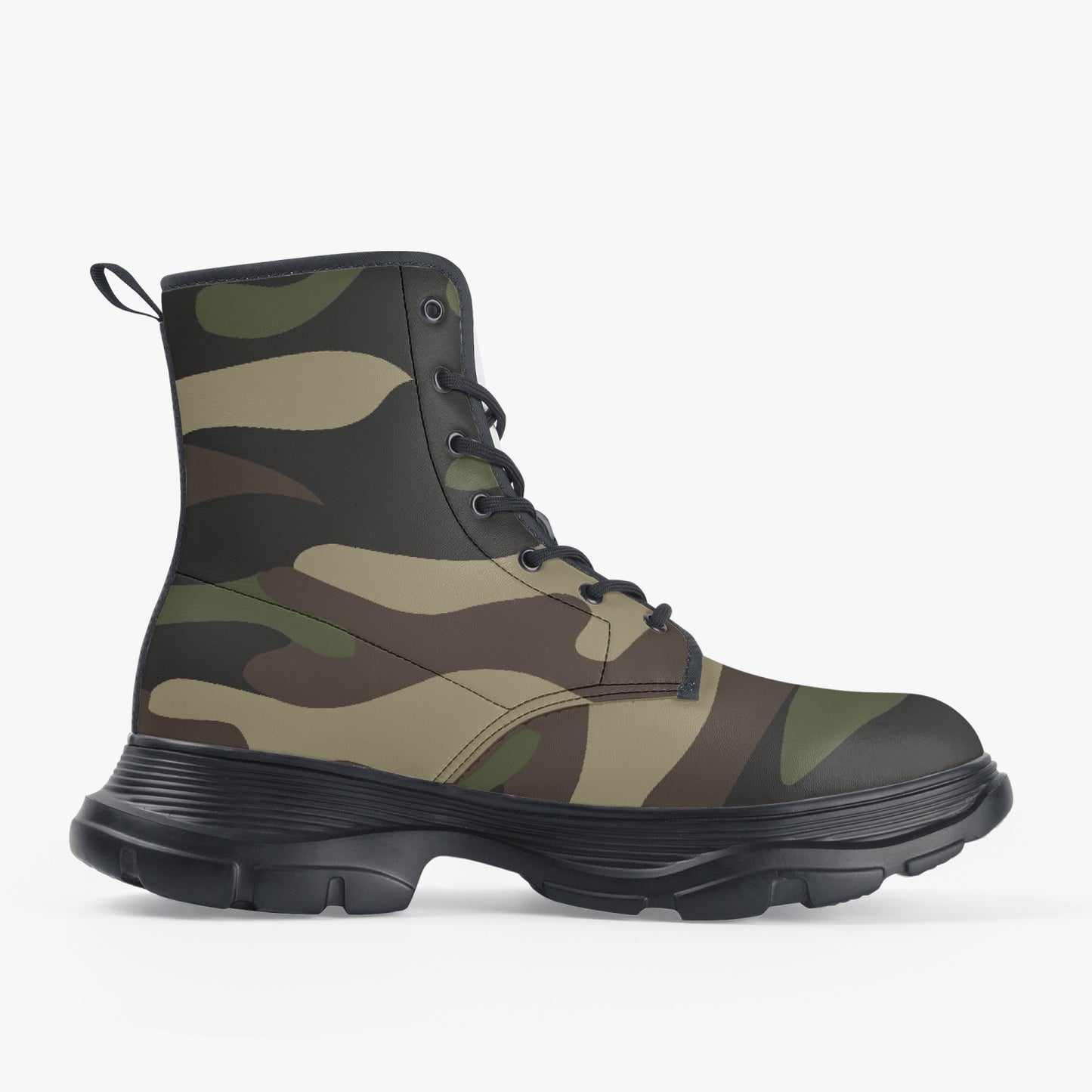 Chunky Boots | Leather in Classic Green Camouflage