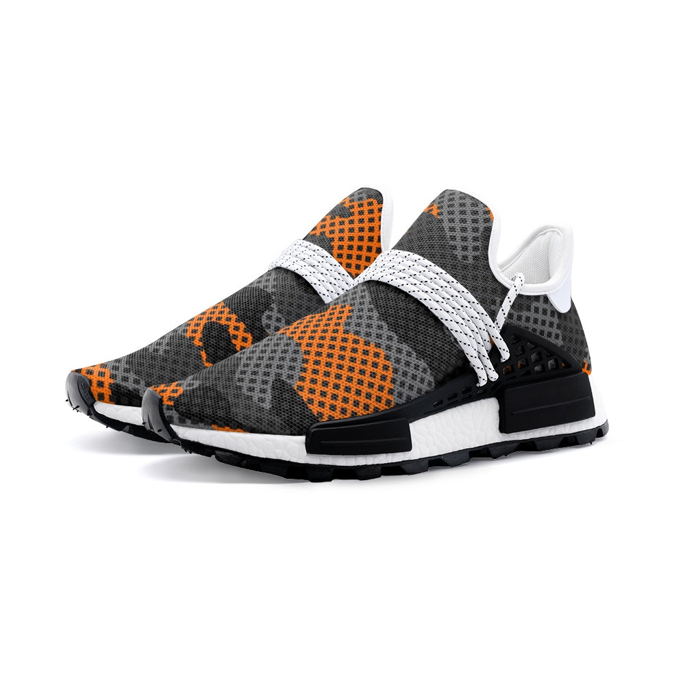 Lightweight Camo Sneakers | Orange and Black Pixel