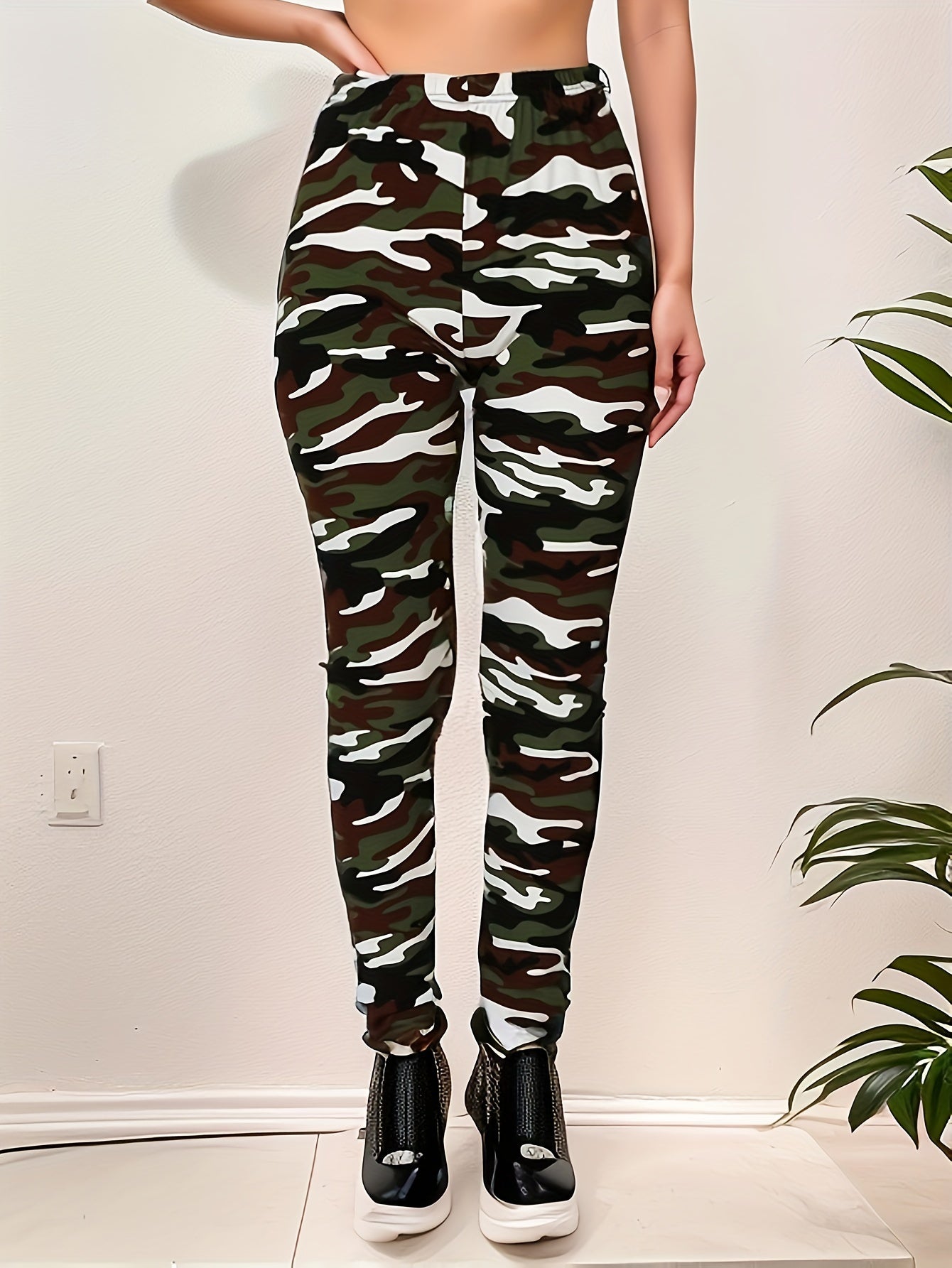 Leggings ajustados con estampado de camuflaje, leggings elásticos informales de cintura alta, ropa para mujer