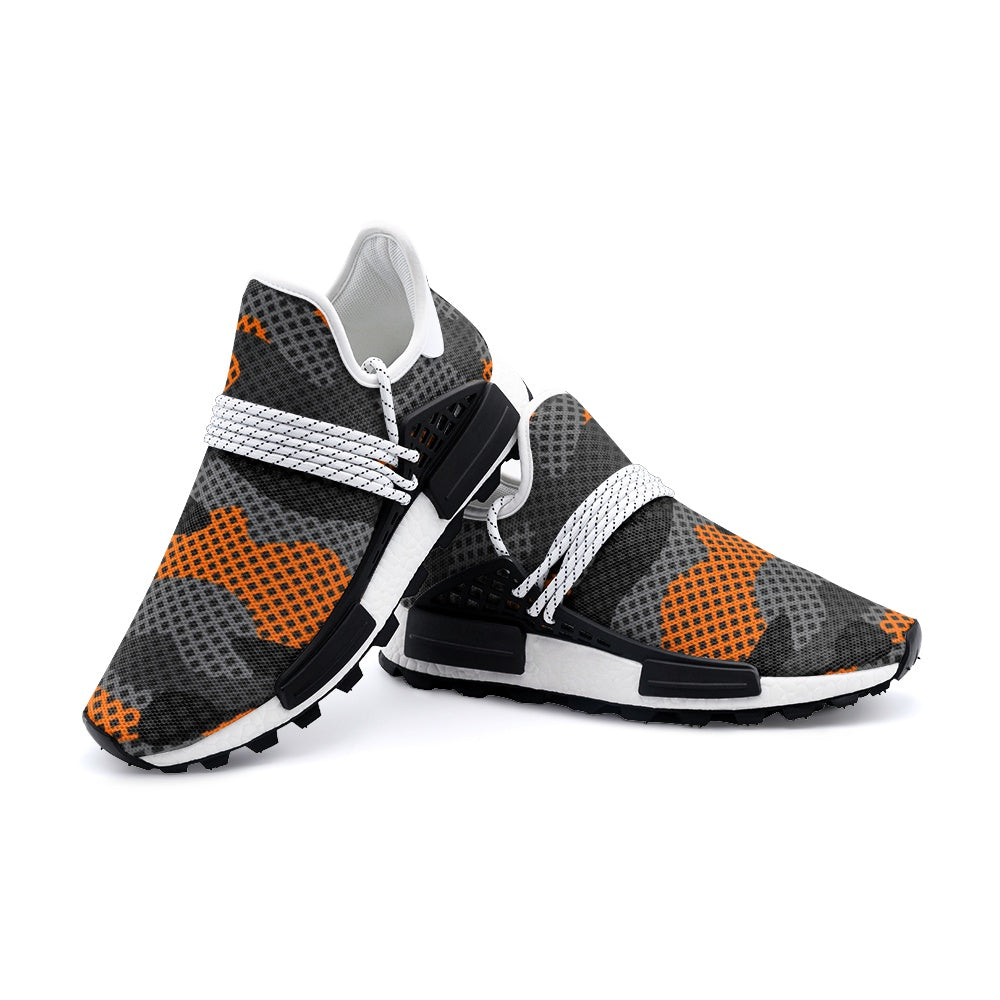 Lightweight Camo Sneakers | Orange and Black Pixel