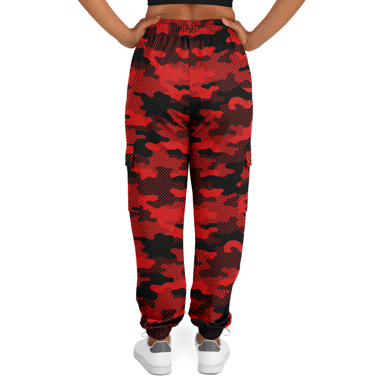 Black & Red Camo Cargo Pants | Pixel Camouflage | Unisex