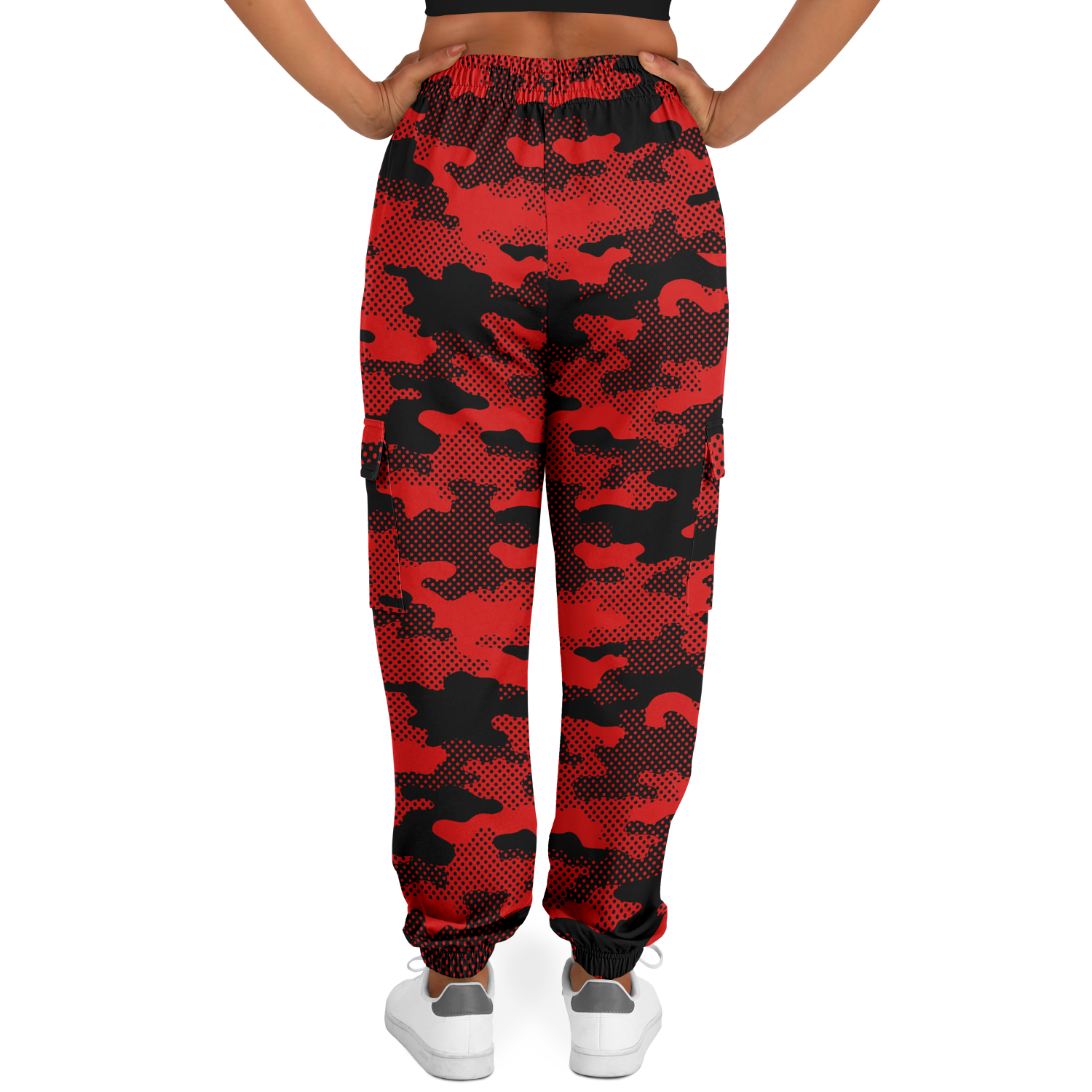 Black & Red Camo Cargo Pants | Pixel Camouflage | Unisex