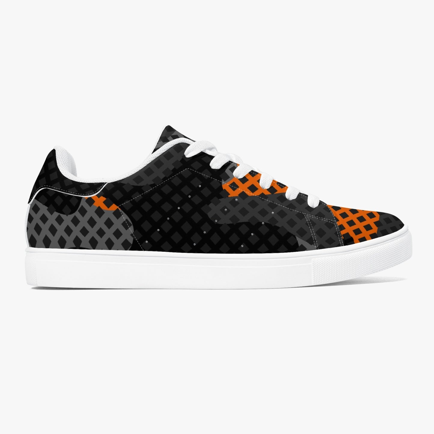 Camo Sneakers | Classic Low-Top Leather | Orange & Black Pixel