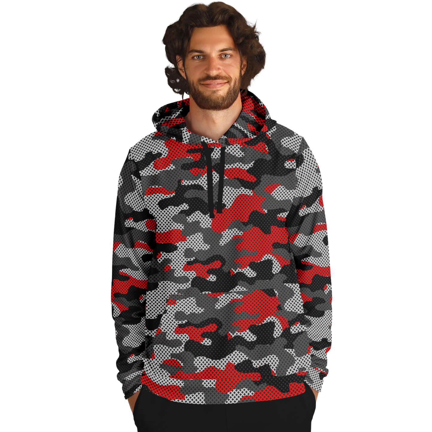 Red Camo Hoodie | Black and Gray Pixel Camouflage