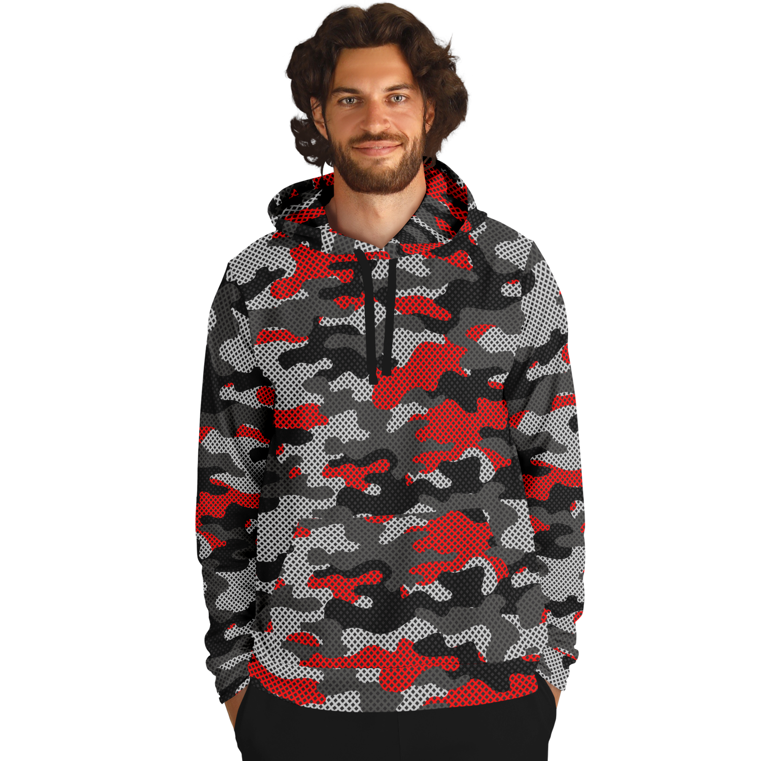 Red Camo Hoodie | Black and Gray Pixel Camouflage