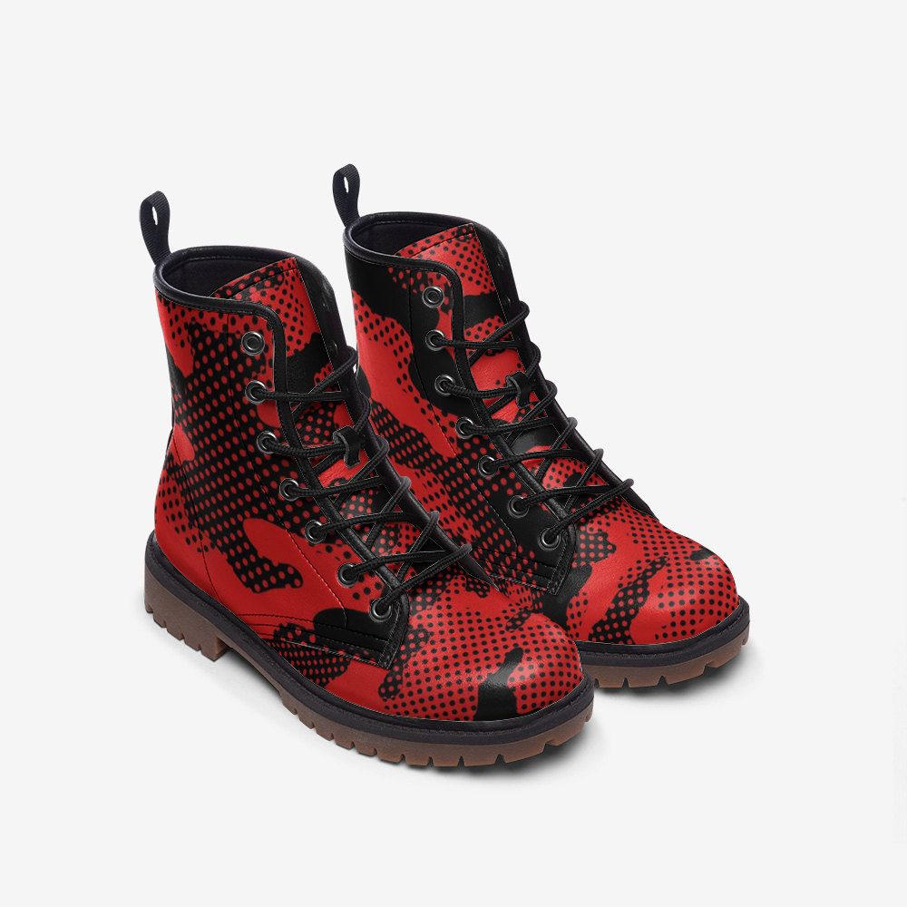 Black & Red Camo Boots | Pixel Camouflage Leather