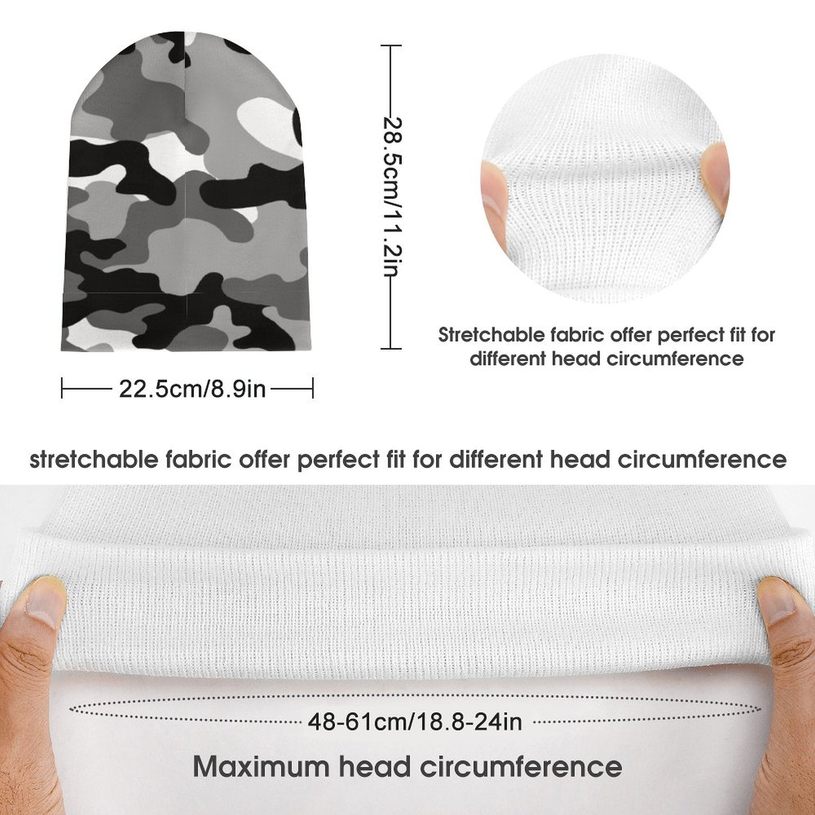 Camo Beanie | Black, White & Gray Camouflage