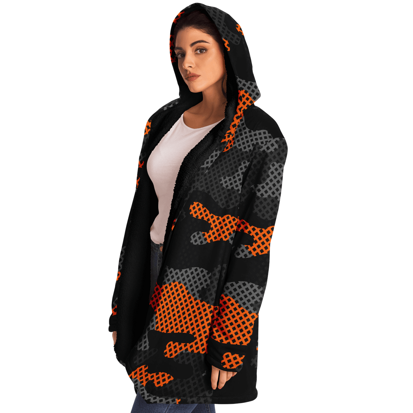 Camo Cloak | Orange & Black Pixel Camouflage | Microfleece