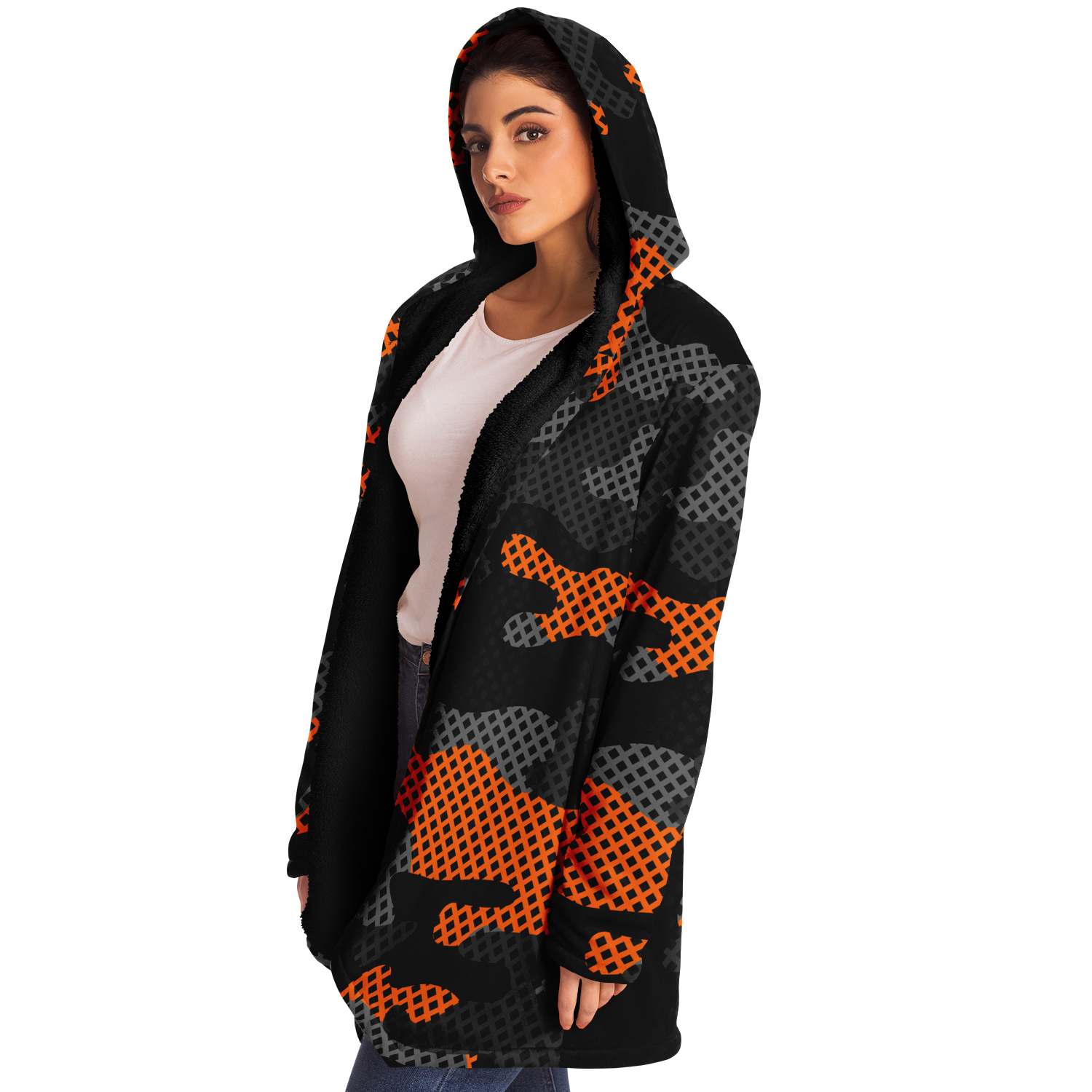 Camo Cloak | Orange & Black Pixel Camouflage | Microfleece