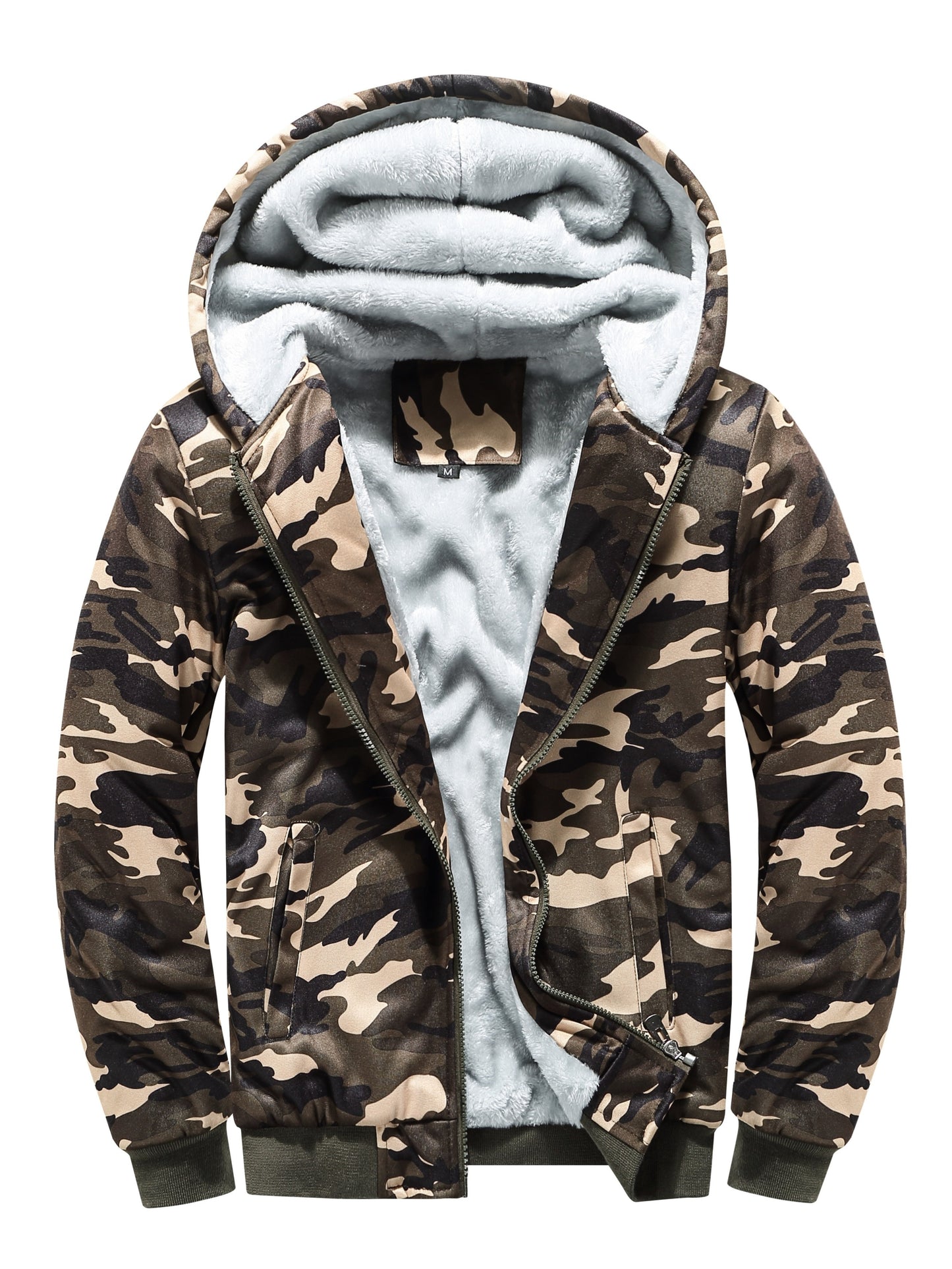 Men's Camo Fleece Jacket With Pockets | Zip Up, Long Sleeves