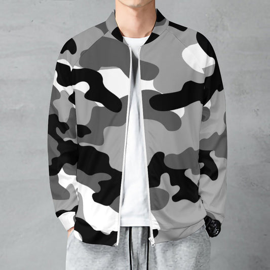 Camo Shirt | Raglan Zip-up | Gray, Black, and White