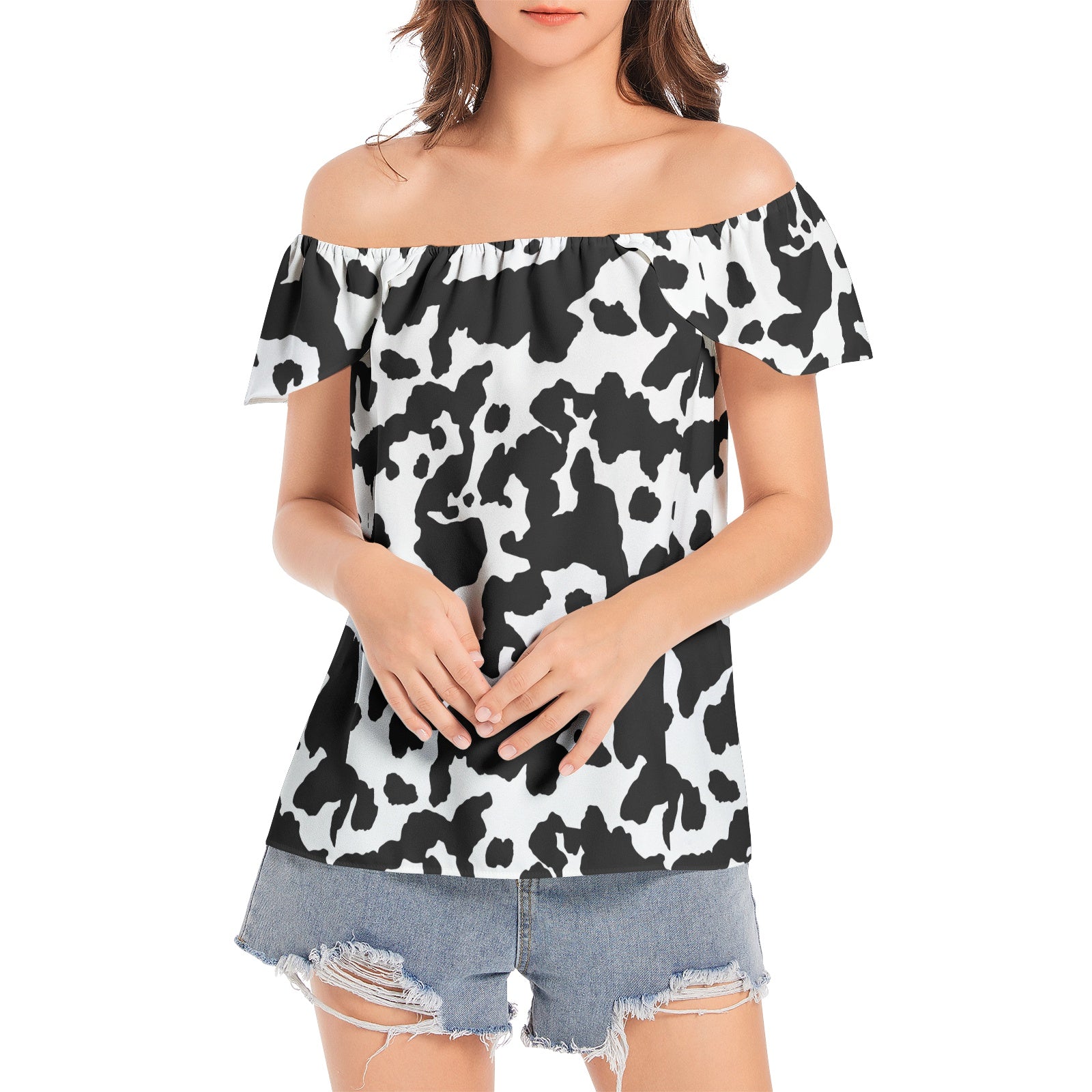 Off The Shoulder Camo Top | Black and White Camouflage