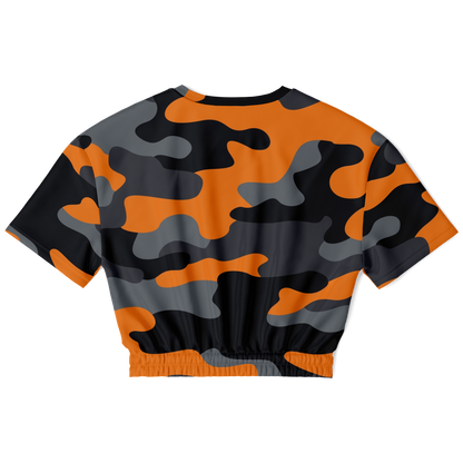 Camo Crop Top Sweatshirt | Orange, Gray & Black Camouflage