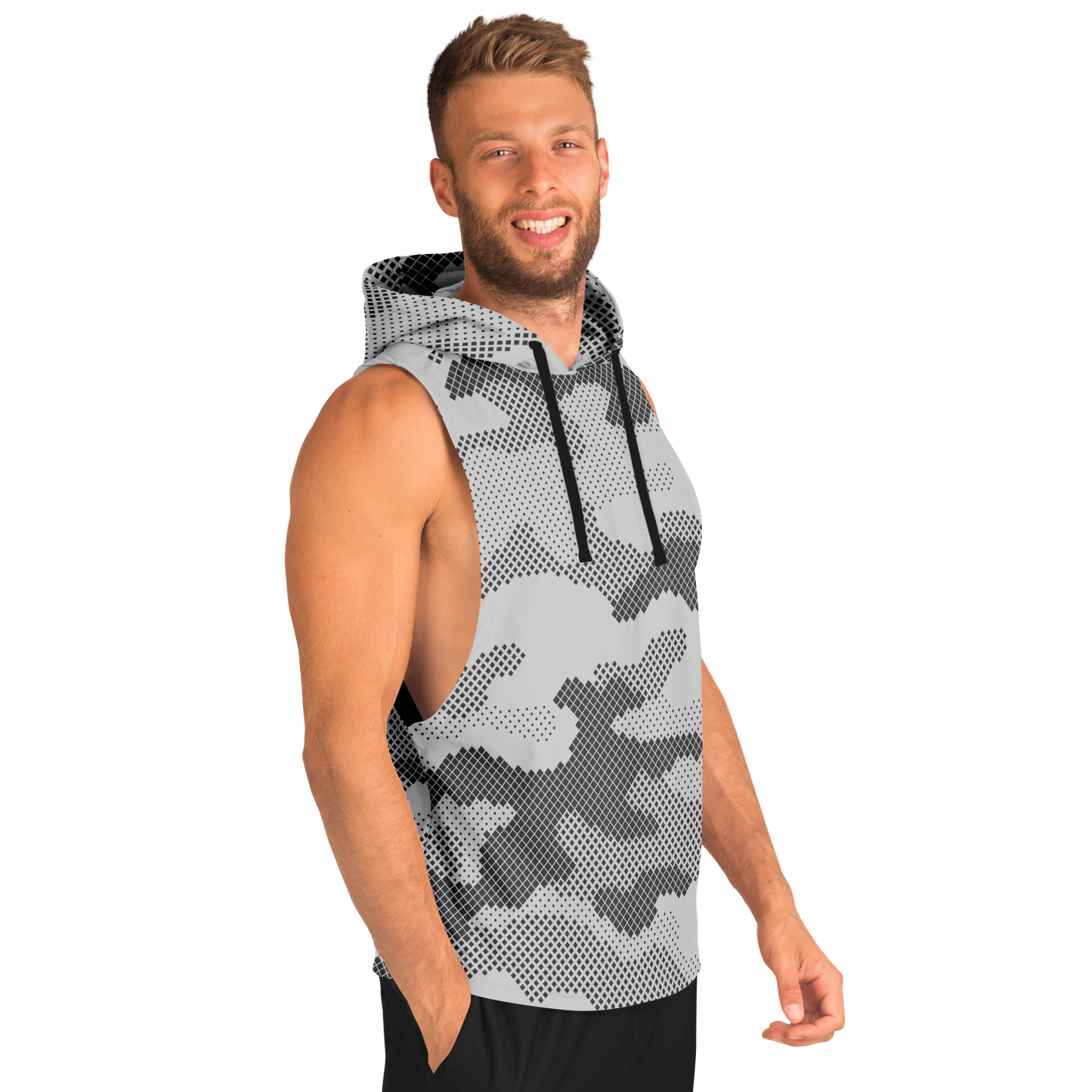 Sleeveless Hoodie | Black & White Digital Dotted