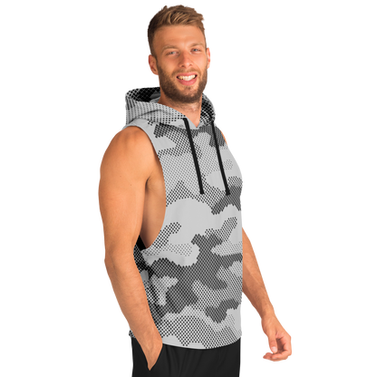 Sleeveless Hoodie | Black & White Digital Dotted