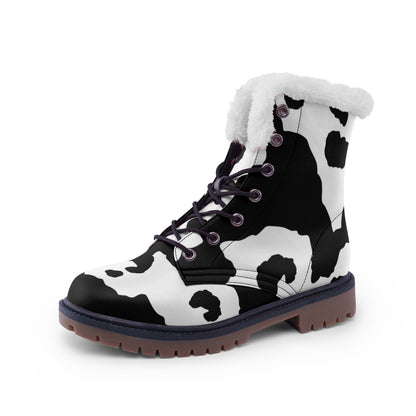 Snow Camo Boots | Black & White Cow Print