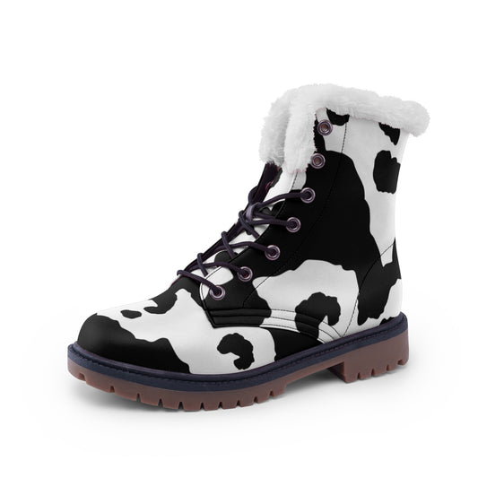 Snow Camo Boots | Black & White Cow Print