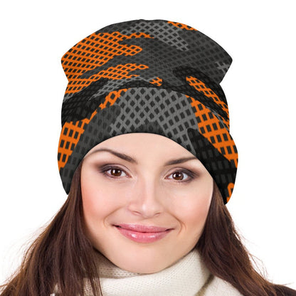 Camo Beanie | Black & Orange Pixel Camouflage