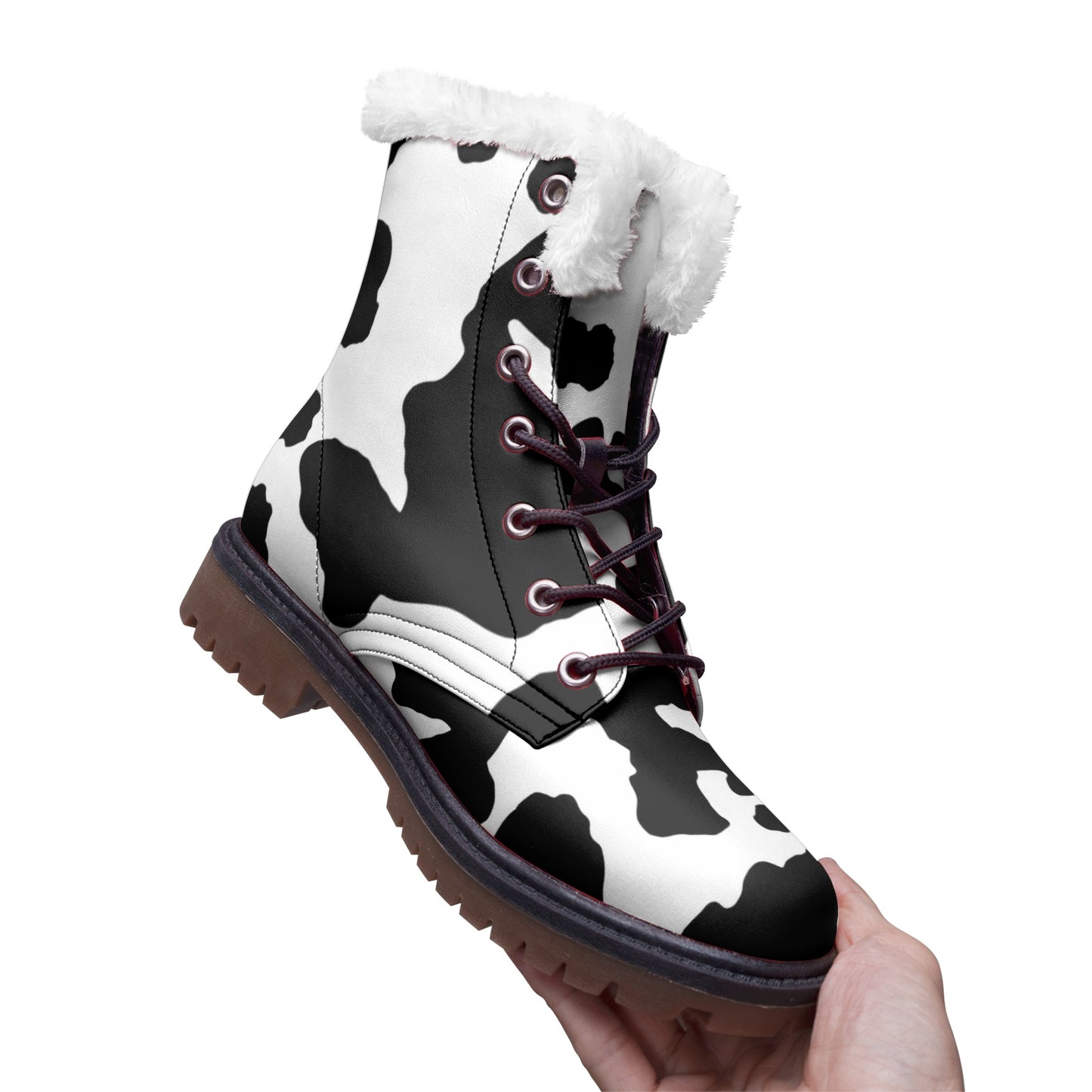 Snow Camo Boots | Black & White Cow Print