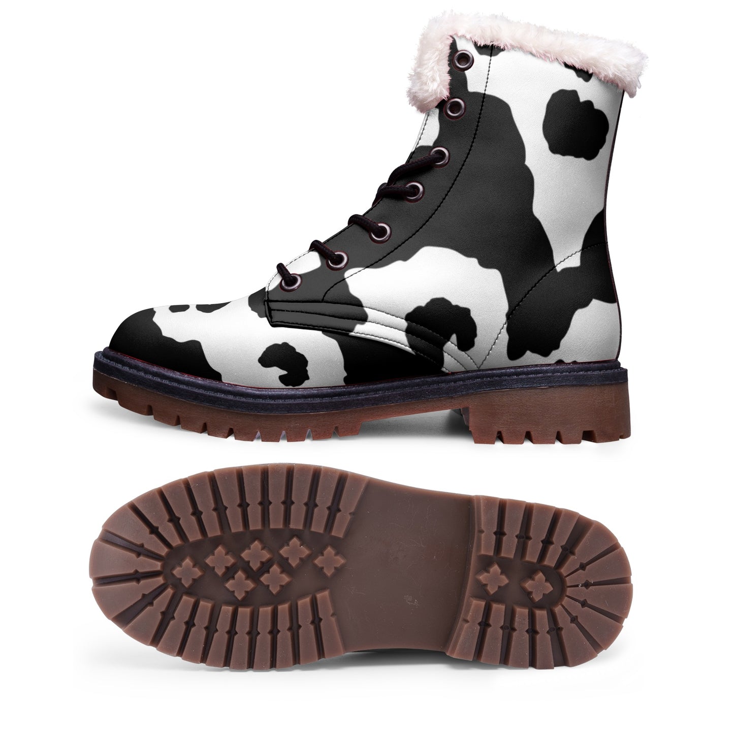 Snow Camo Boots | Black & White Cow Print