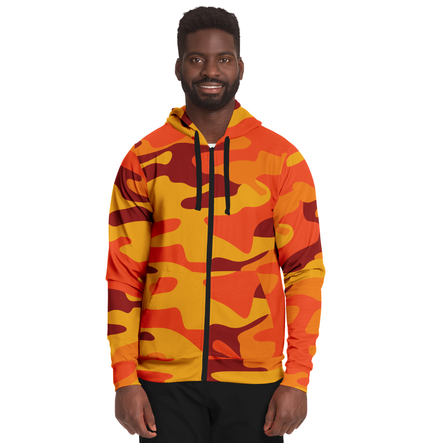 Zip-Up Hoodie | Orange & Red Camouflage