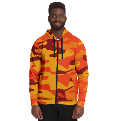 Zip-Up Hoodie | Orange & Red Camouflage