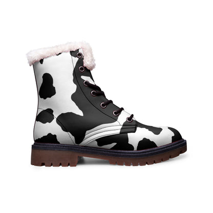 Snow Camo Boots | Black & White Cow Print