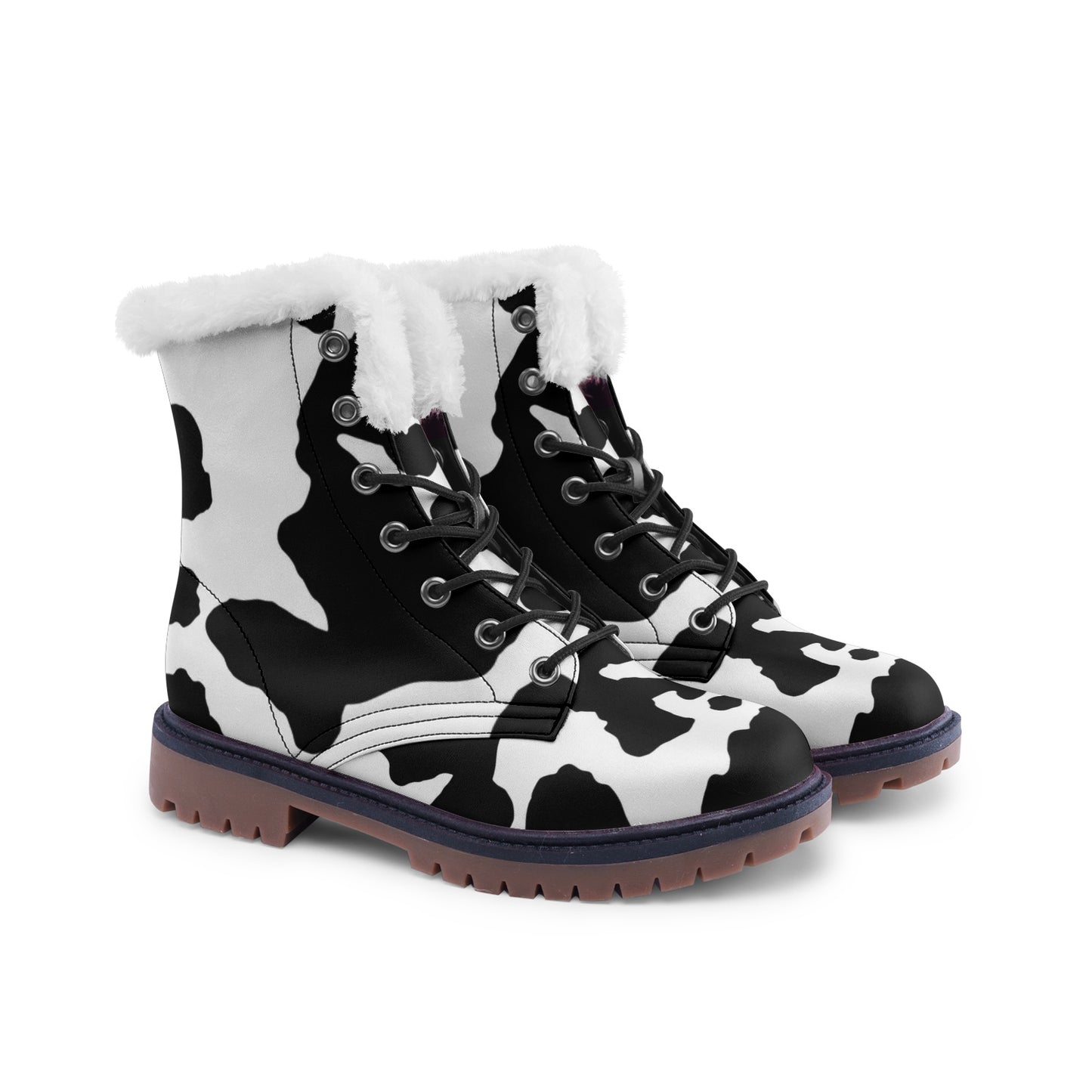 Snow Camo Boots | Black & White Cow Print