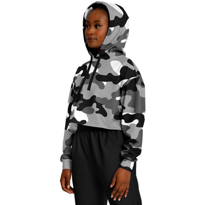 Cropped Hoodie For Women | Black, White & Gray Camouflage