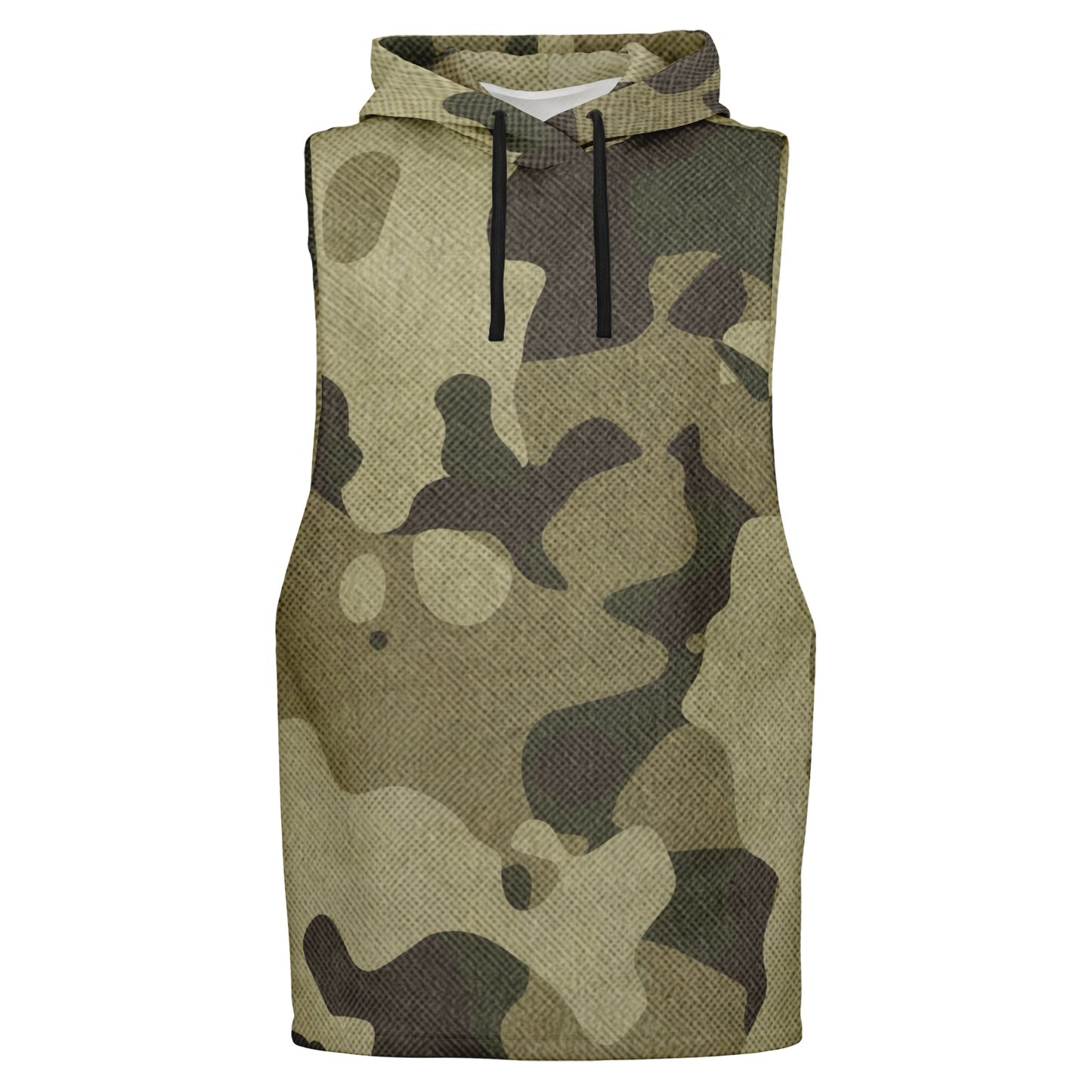 Sleeveless Hoodie | Green Fabric Camouflage