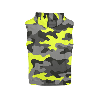 Sleeveless Camo Hoodie For Women | Yellow, Black and Gray