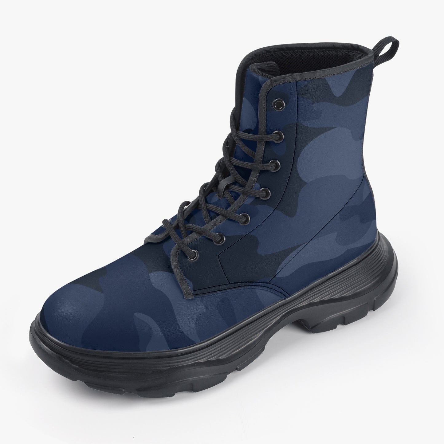 Chunky Boots | Leather in Deep Blue Camouflage