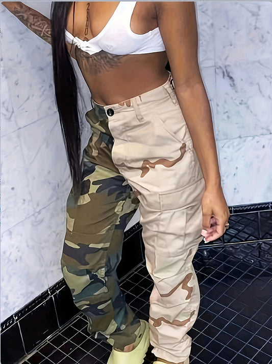 Women's Casual Cargo Pants | Denim Camo with Pockets