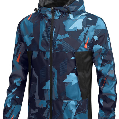 Men's Geometric Print Hooded Sports Long Sleeve Jacket