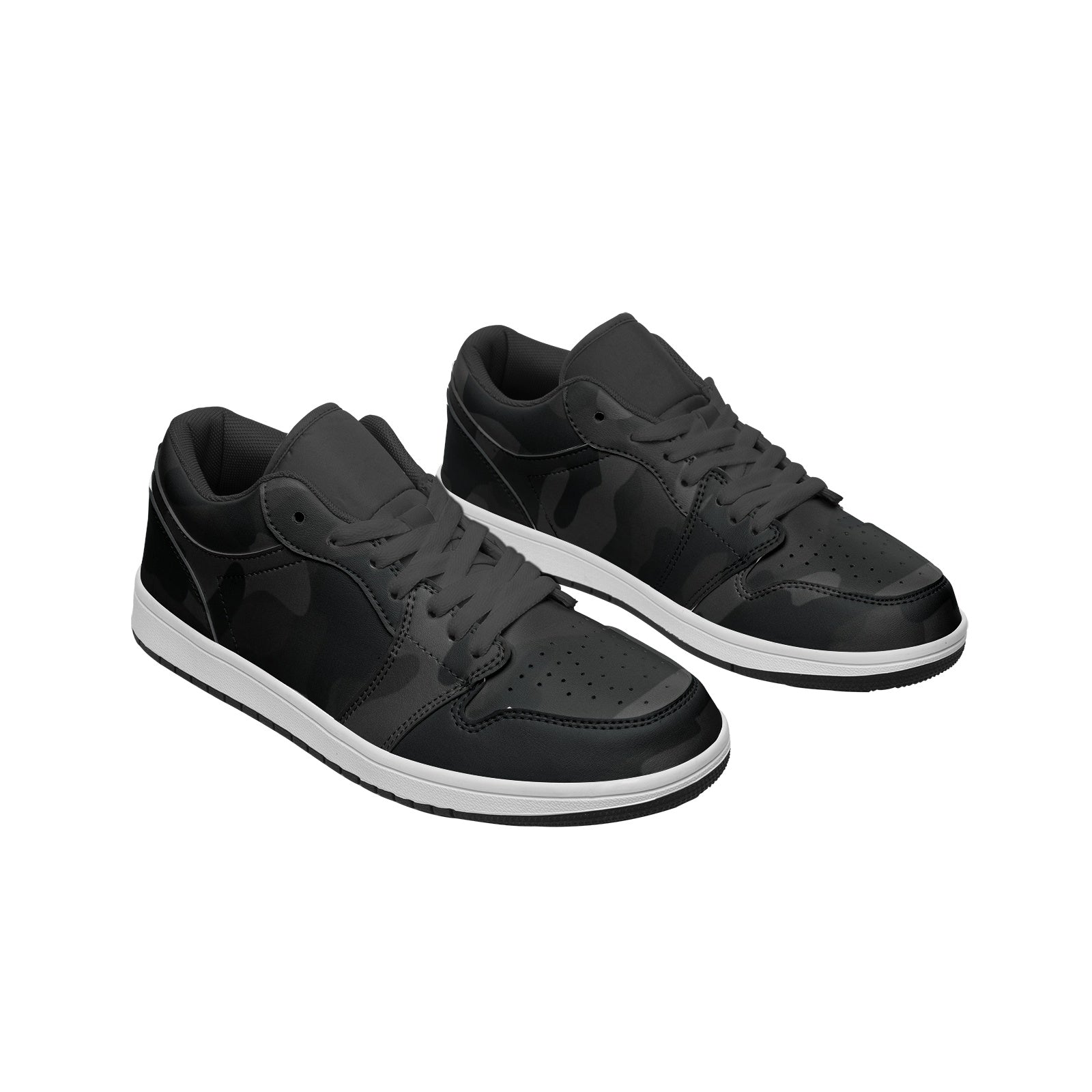 Camo Shoes | Black Low Top Leather Sneakers