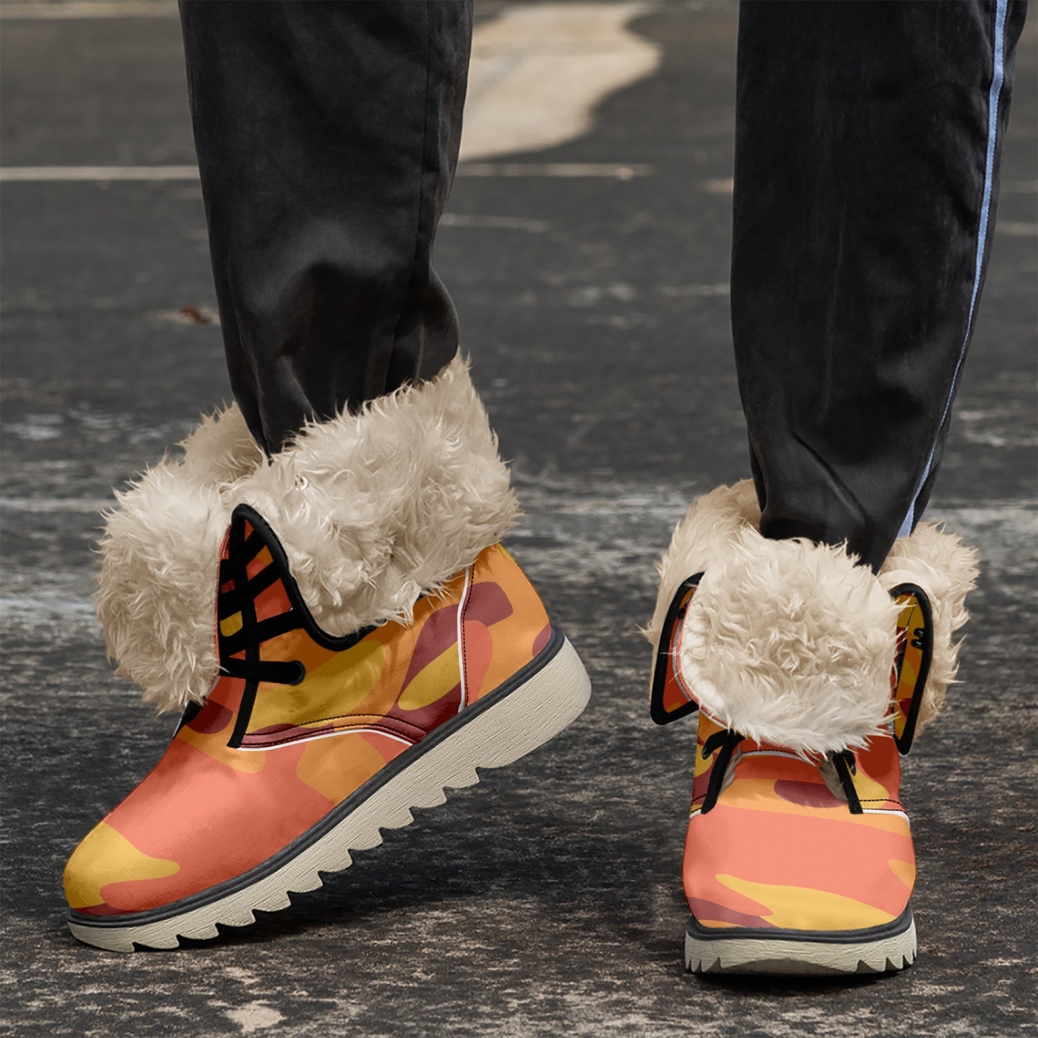 Camo Boots | Orange & Red Cotton-Pad Fur Lining