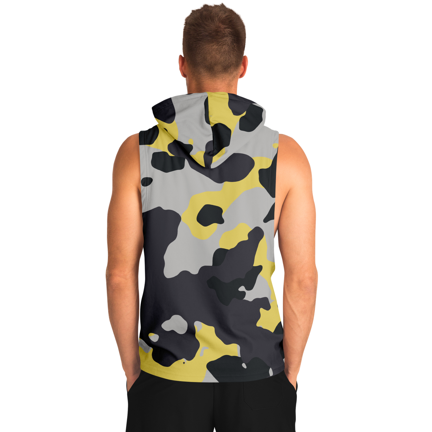 Sleeveless Hoodie | Yellow, Black & Silver Camouflage