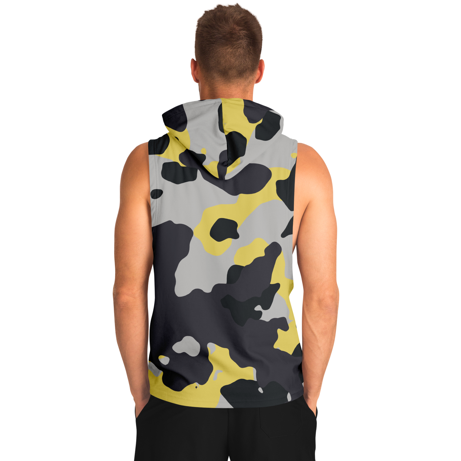 Sleeveless Hoodie | Yellow, Black & Silver Camouflage