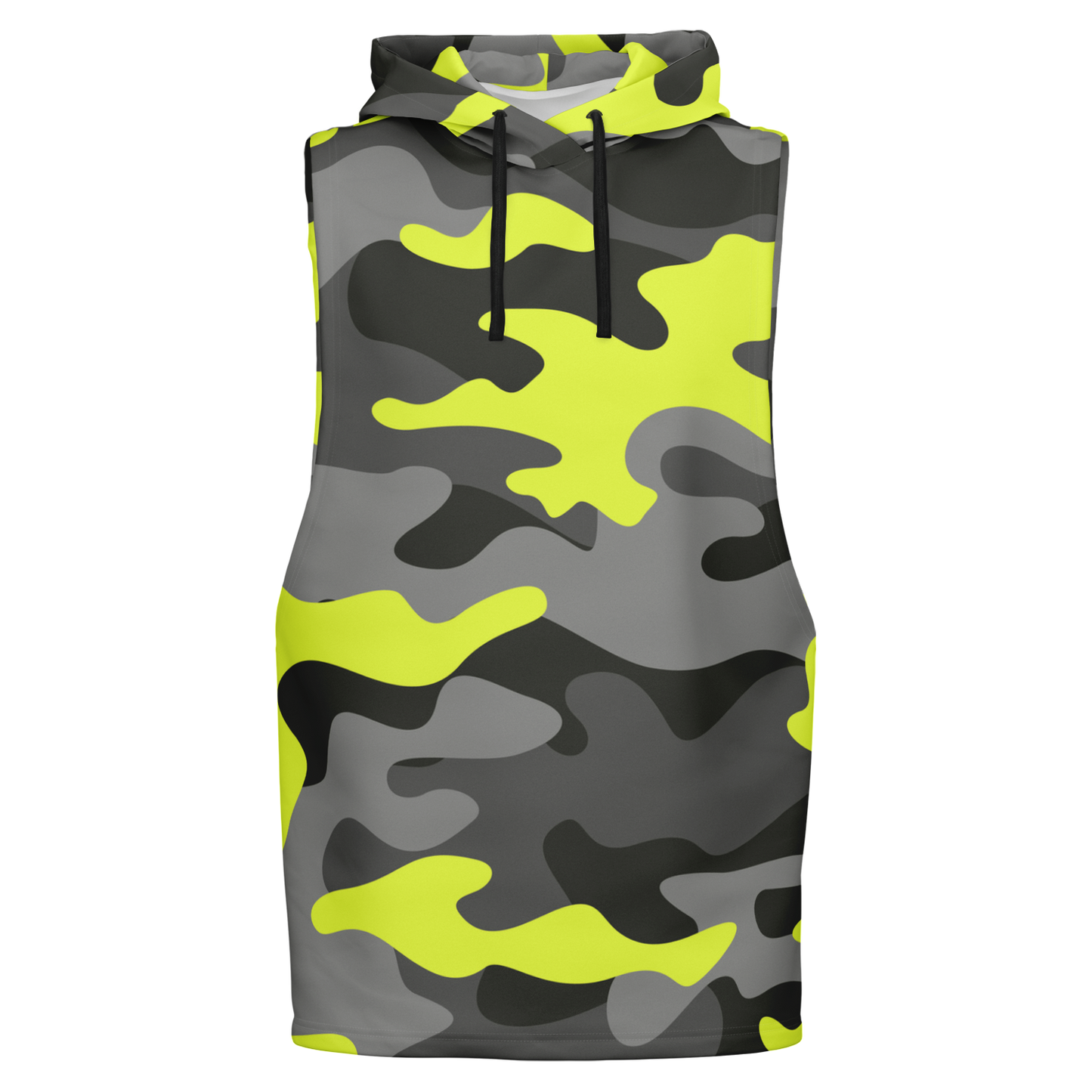 Sleeveless Hoodie | Black, Gray & Yellow Camouflage