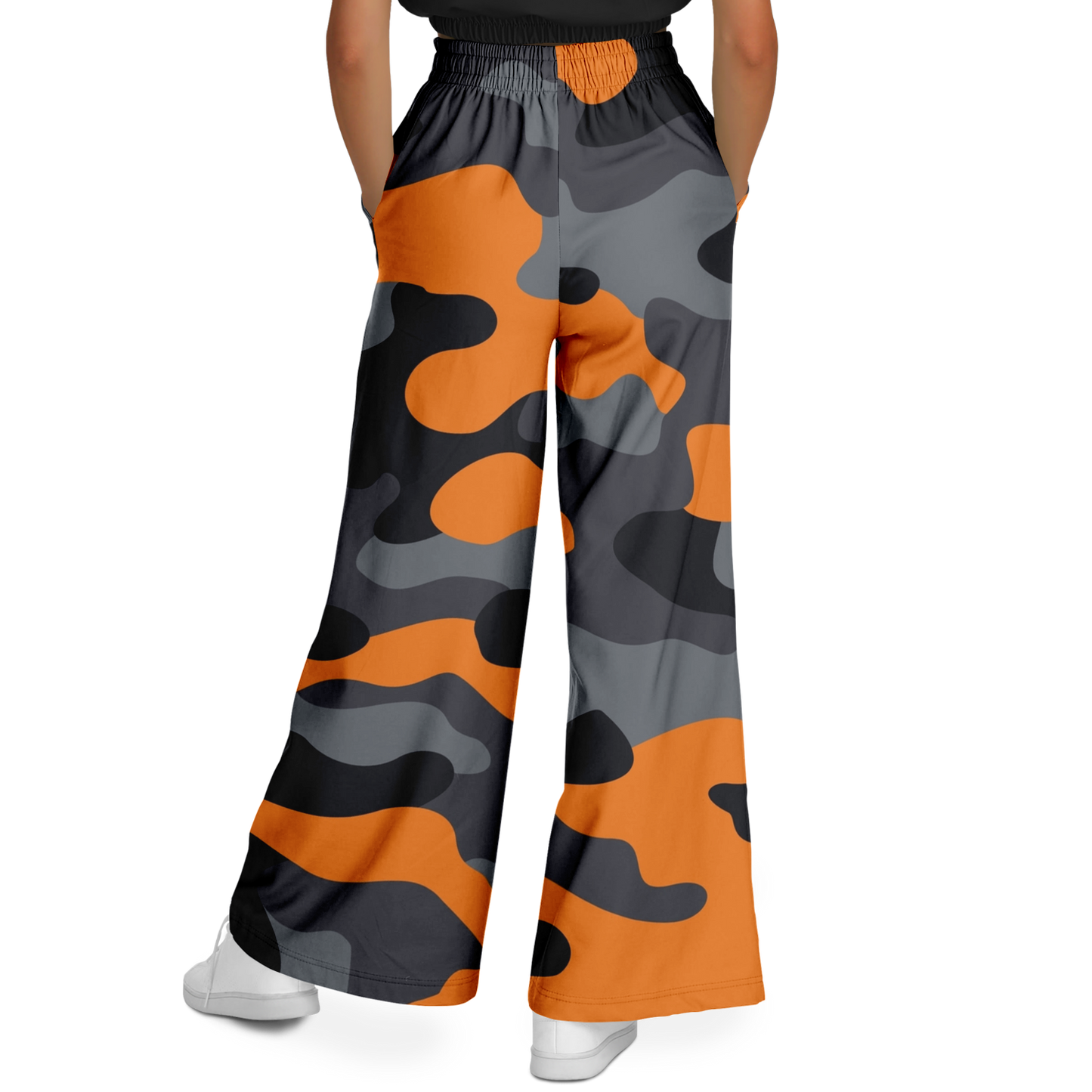 Camo Wide Leg Pants | Orange, Gray & Black Camouflage